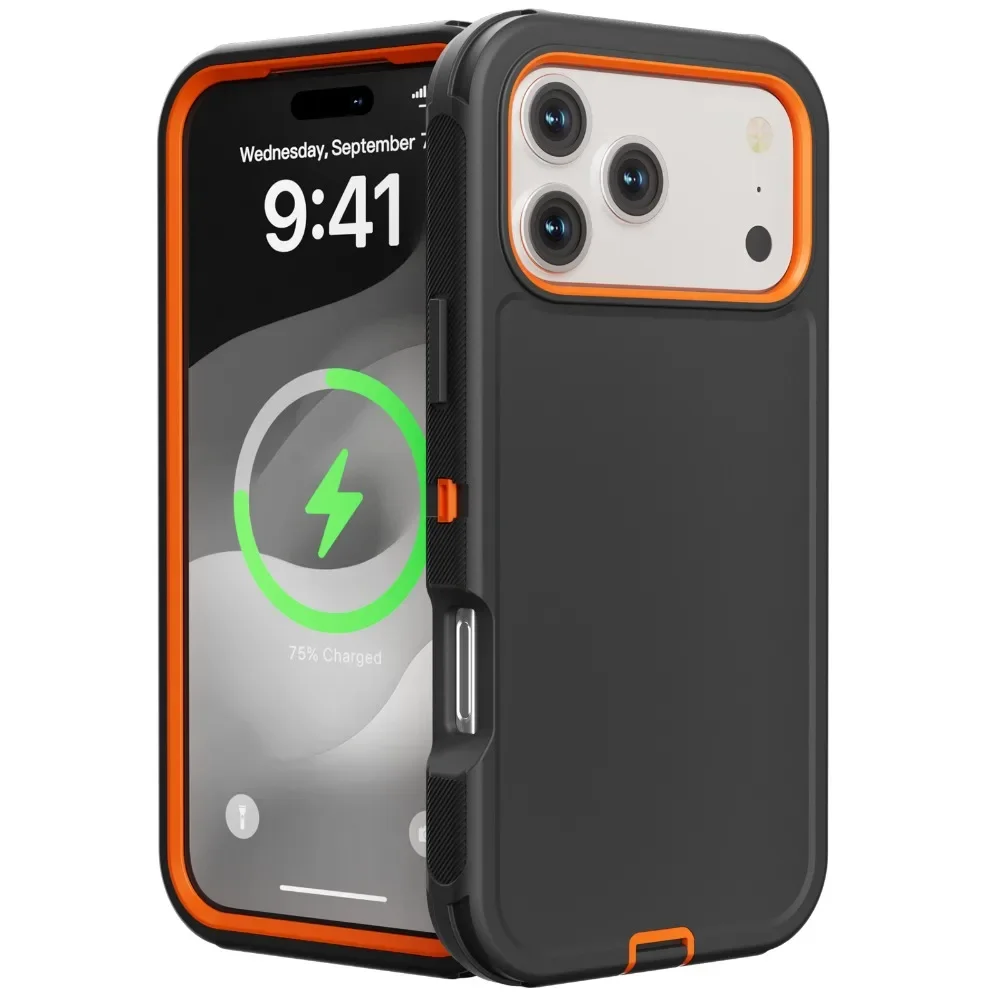 (preto/laranja, Iphone 17 Pro Max) Capa Protetora Híbrida 3 Em 1 Ott Resistente, Capa Protetora De Policarbonato À Prova De Choque.