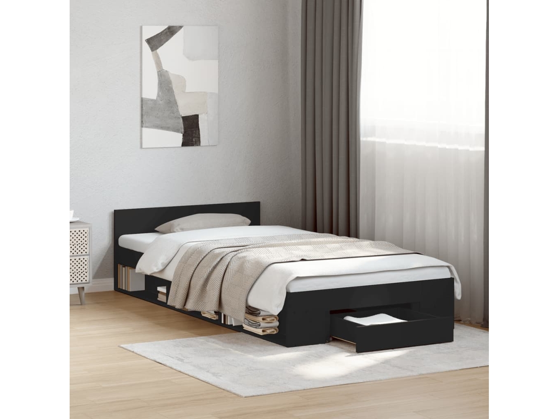 Vidaxl Estrutura Cama C/ Gaveta 90x190 Cm Derivados de Madeira Preto
