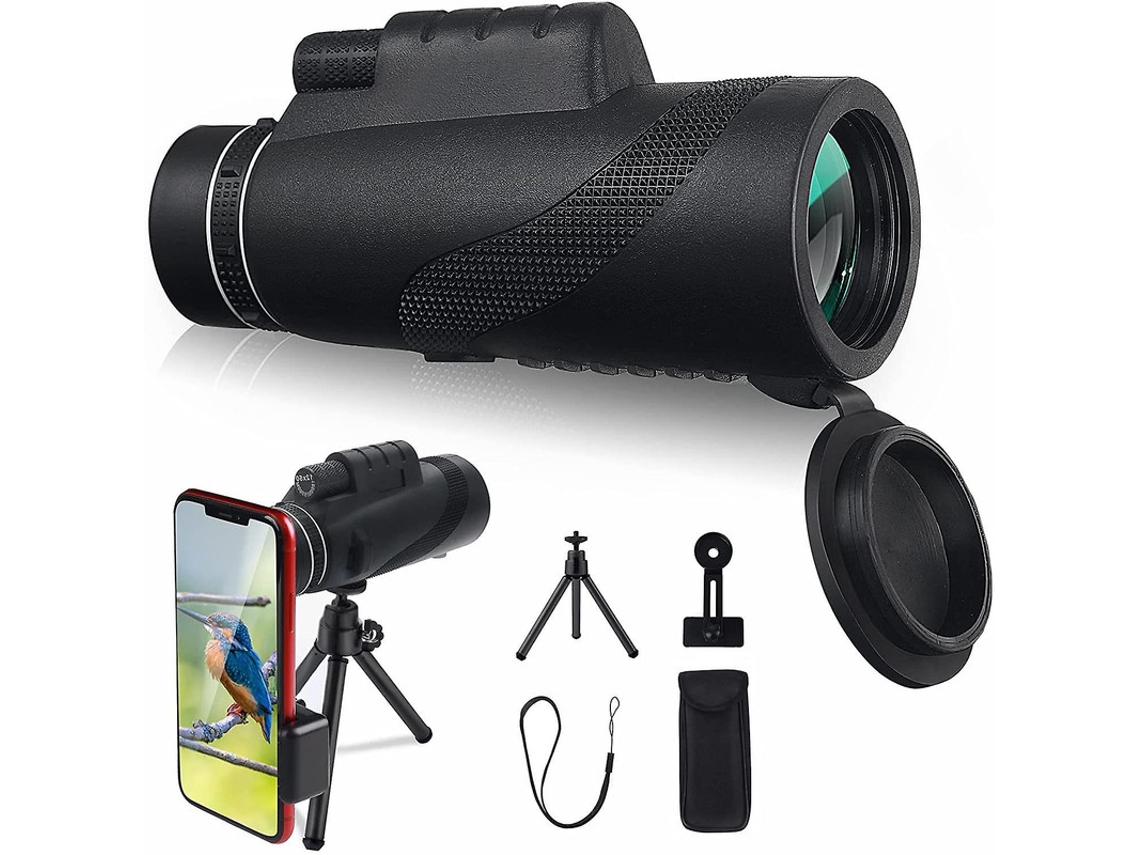 Telescópio Monocular 12x50 Hd Ip68 Bak4 Prisma Amplo Ângulo Adaptador Smartphone Tripé Observação Pássaros Caça Preto Bestvite