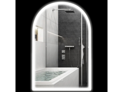 Miroir De Salle De Bain Led 90 X 60cm, Mural, 3 Couleurs, Arqué Cadre En Aluminium, Désembuage Et Interrupteur Tactile