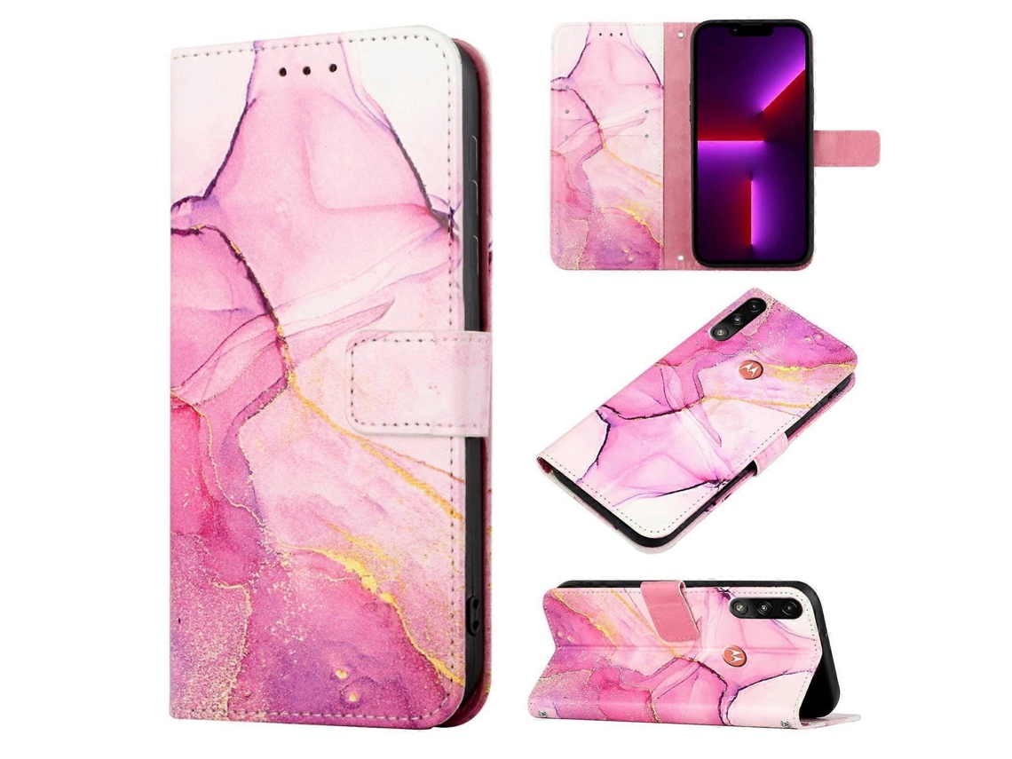 Capa De Couro Com Estampa De Mármore Para Motorola Moto E7 Power Pt003