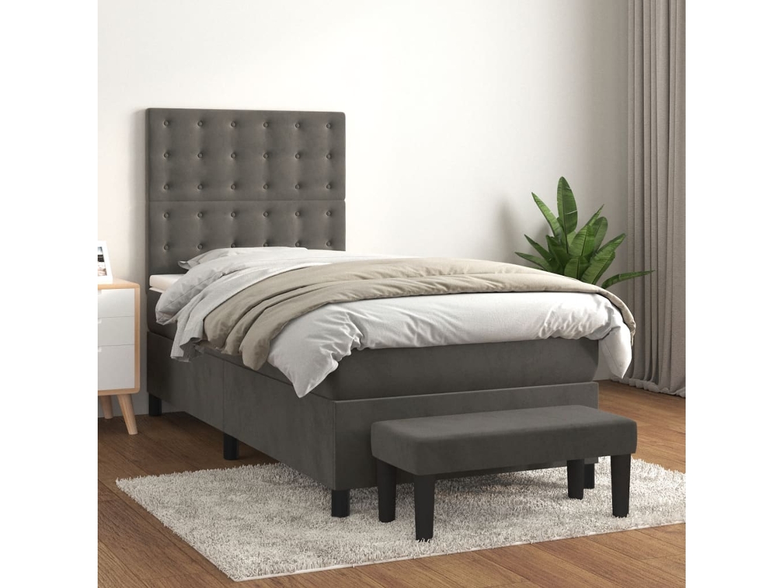 Vidaxl Cama Com Molas/colchão 100x200 Cm Veludo Cinza-escuro