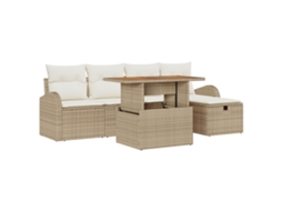 Conjunto 6 Sofá De Jardim Vidaxl Bege Vime Pe (234 X 117 X 85 Cm)