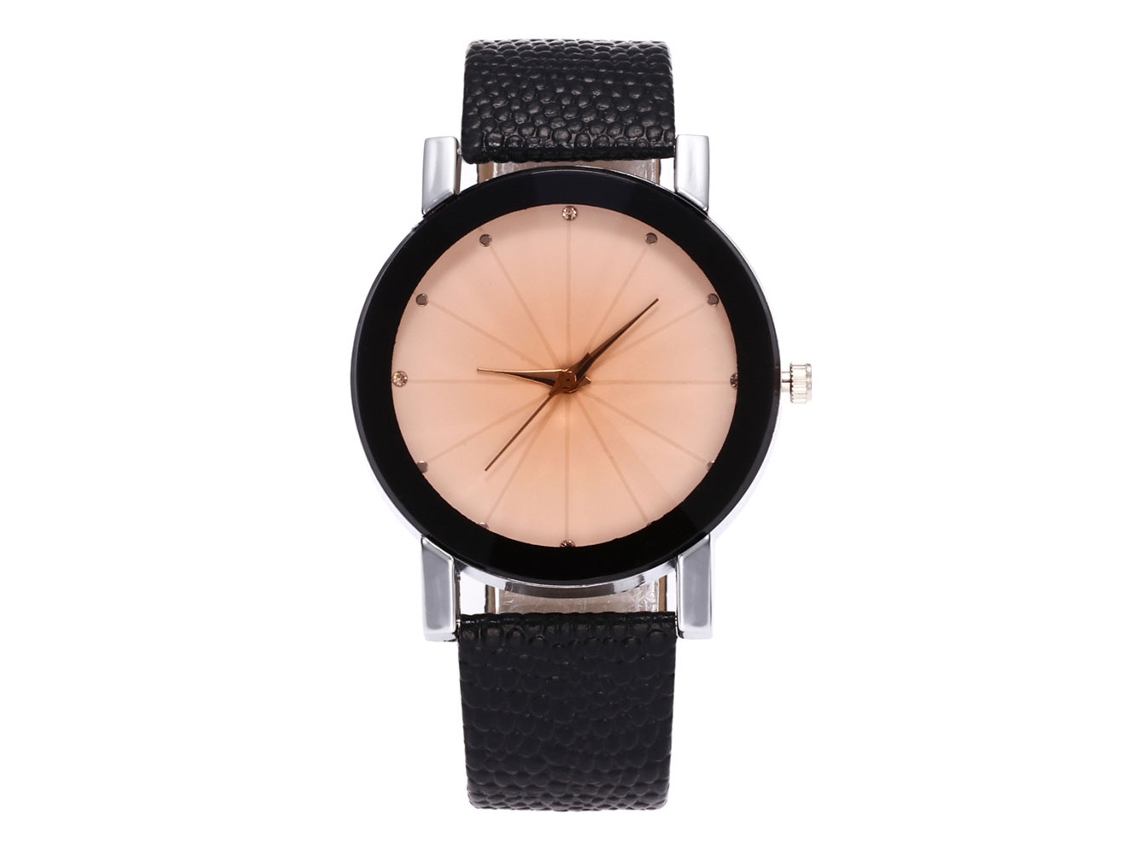 Relógio de quartzo com pulseira de couro PU e strass simples (mostrador branco, pulseira preta)