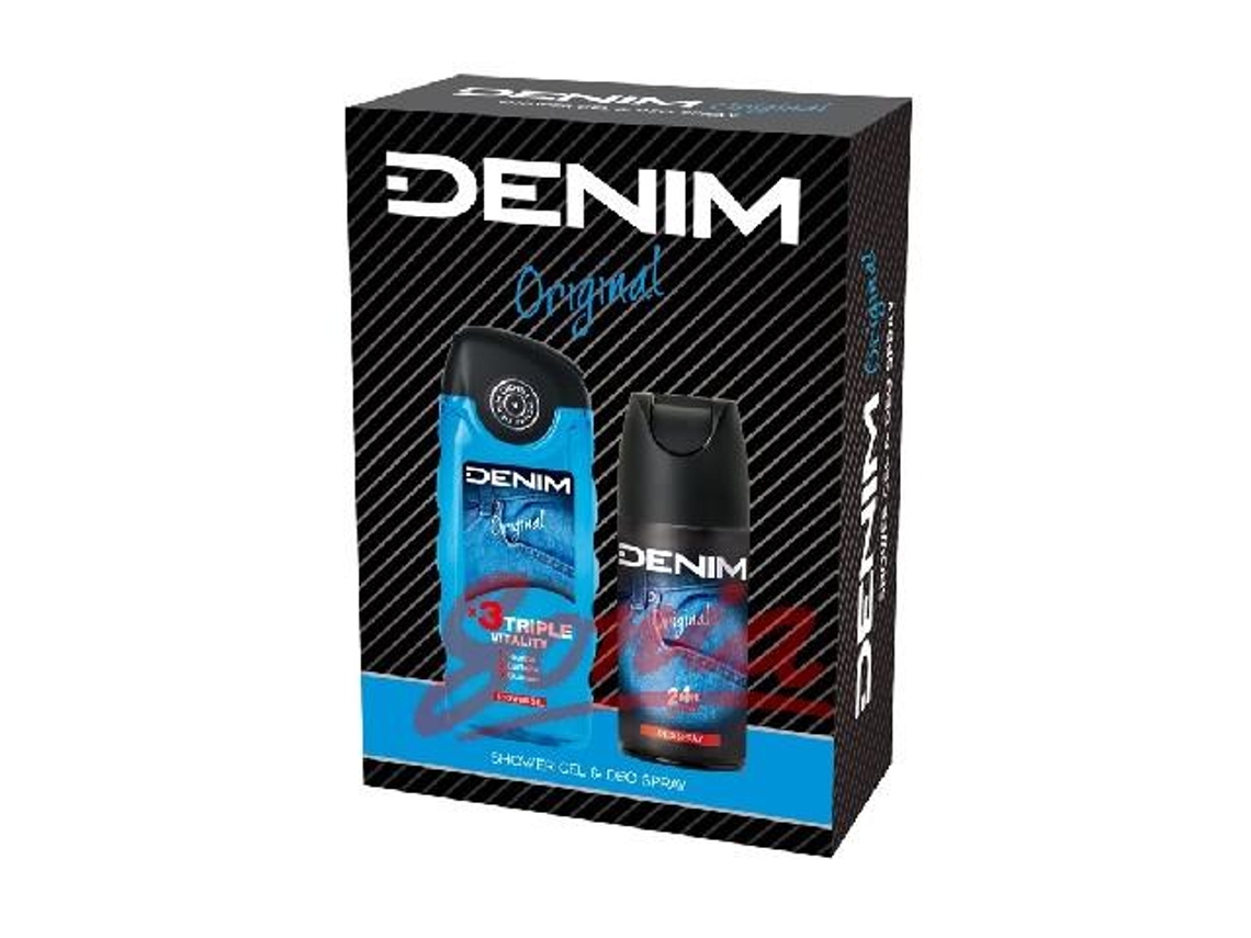 Coffret de Perfume Presente Original definir DENIM (150ml desodorante spray e gel de banho 250ml)