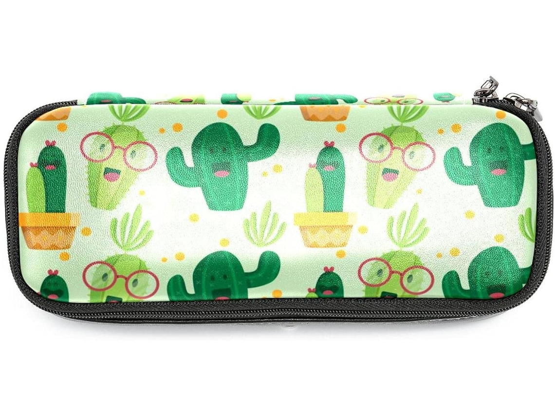 Conjunto de artigos de papelaria grande com estampa de cactos, ideal para lápis, marcadores e maquiagem. Perfeito para escola, mesa e adultos.
