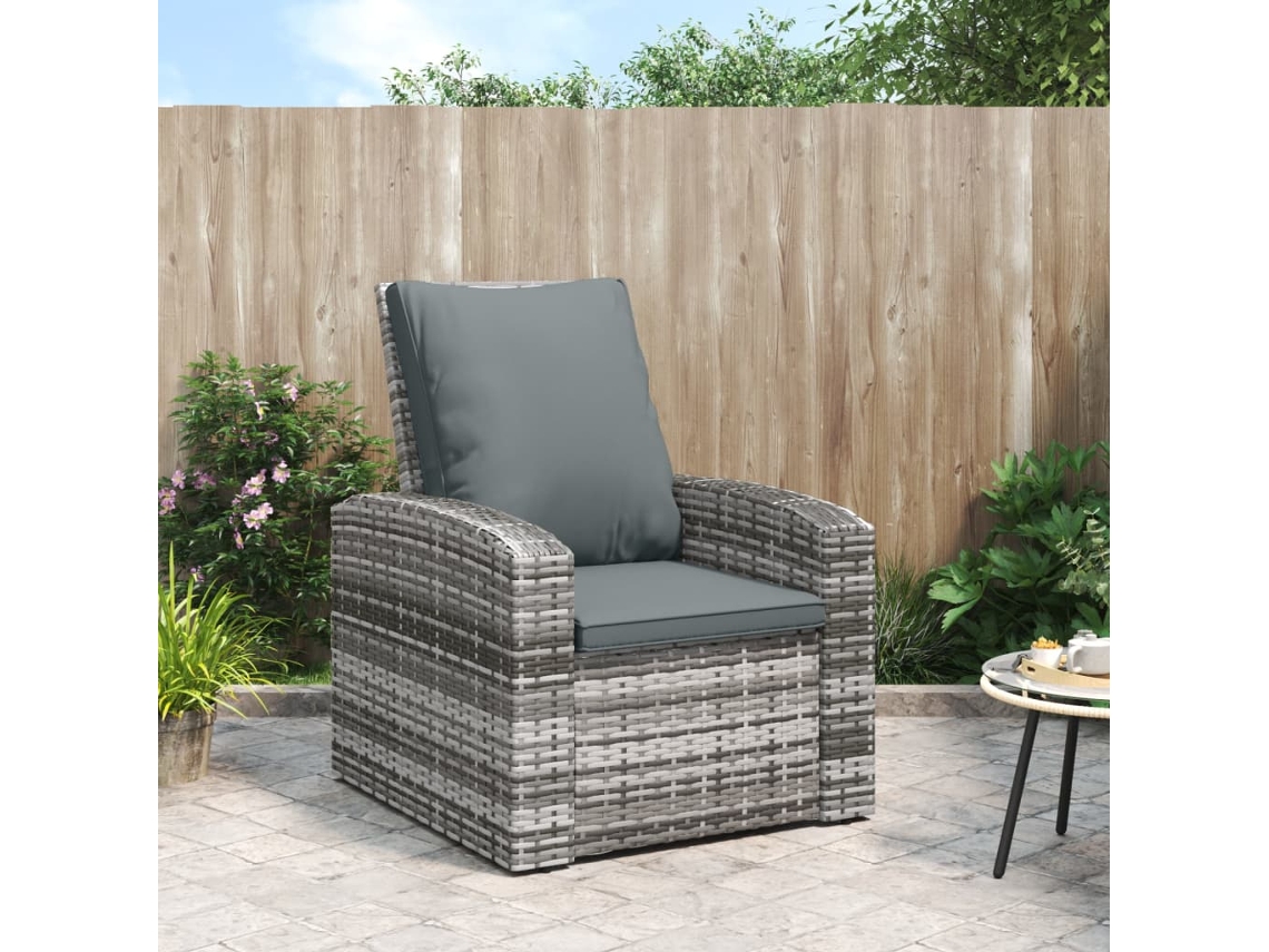 Vidaxl Cadeira De Jardim Reclinável Com Almofadões Vime Pe Cinzento