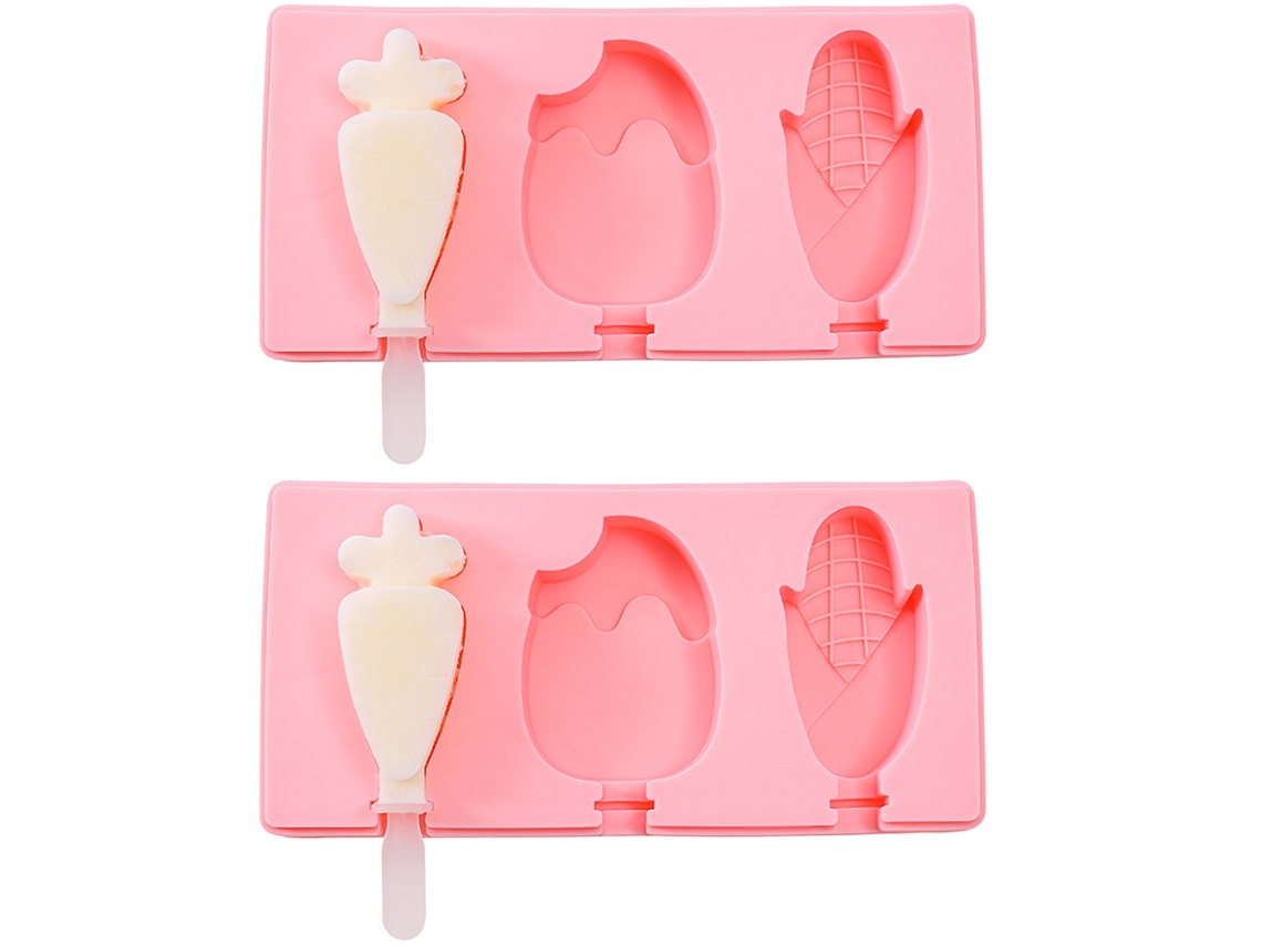 Ferramenta 2Pcs Silicone Cartoon Diy Handmade Ice Cream Mold No. 3 Cenoura + Morango Milho Moldes de Picolé com Tampa 2 Pacote Molde UISAVE