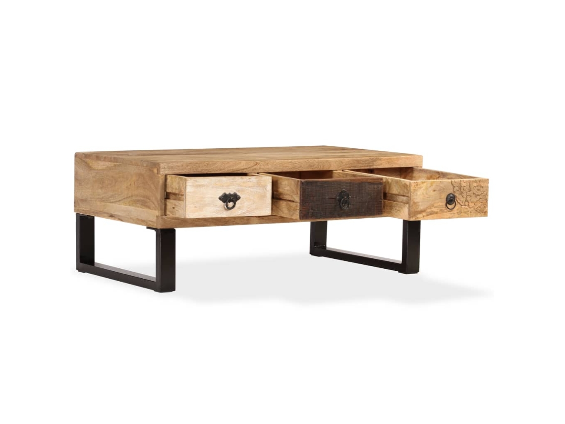 Mesa de Centro HARLANV1 medindo 90x50x35 cm de Madeira Mangueira Maciça com 3 Gavetas