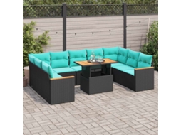 Vidaxl 10 Pcs Conjunto Sofás De Jardim C/ Almofadões Vime Pe Preto