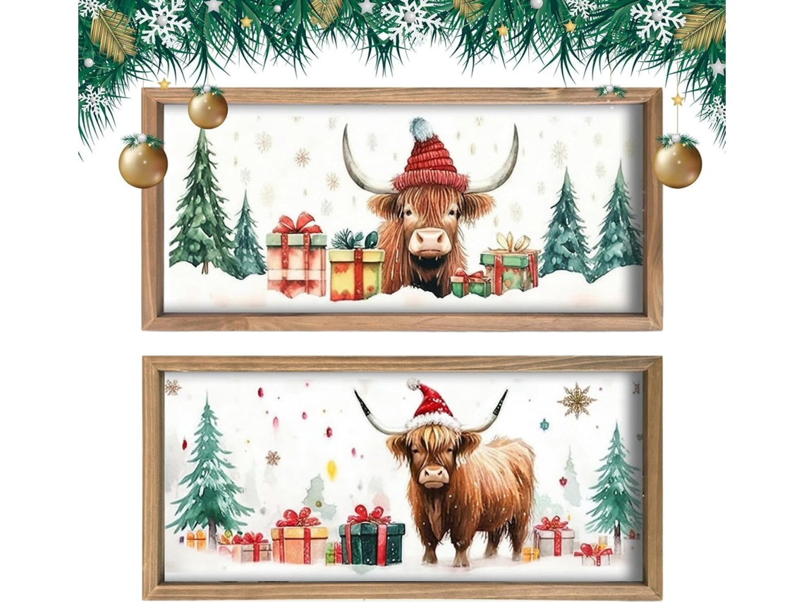 Decora o de Parede com Vaca Das Terras Altas Conjunto 2 Pe as R Stica em Madeira Estampa Fotos Vacas para Natal na Sala VAYOTOY