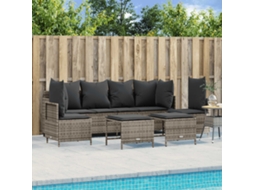 Vidaxl 5 Pcs Conjunto Sofás de Jardim C/ Almofadões Vime Pe Cinzento