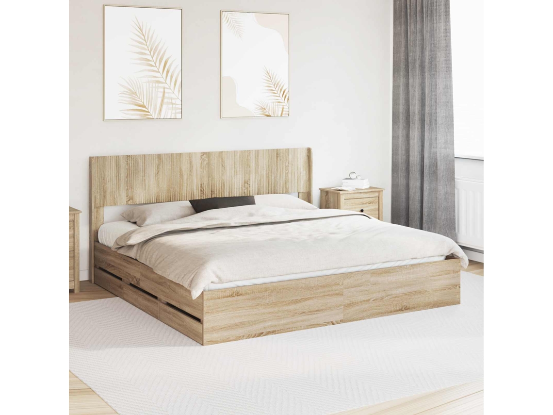 Vidaxl Estrutura De Cama Com Armazenamento E Cabeceira Carvalho Sonoma