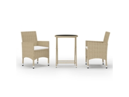 Maison Exclusive - 3 Pcs Conjunto Bistrô P/ Jardim Vime Pe E Vidro Temperado Bege