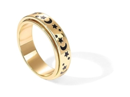 2026 anel Anti Ansiedade de Ouro 14k Placado Giratório com Pérolas Lua Estrela Tamanho 8 para Mulheres Homens