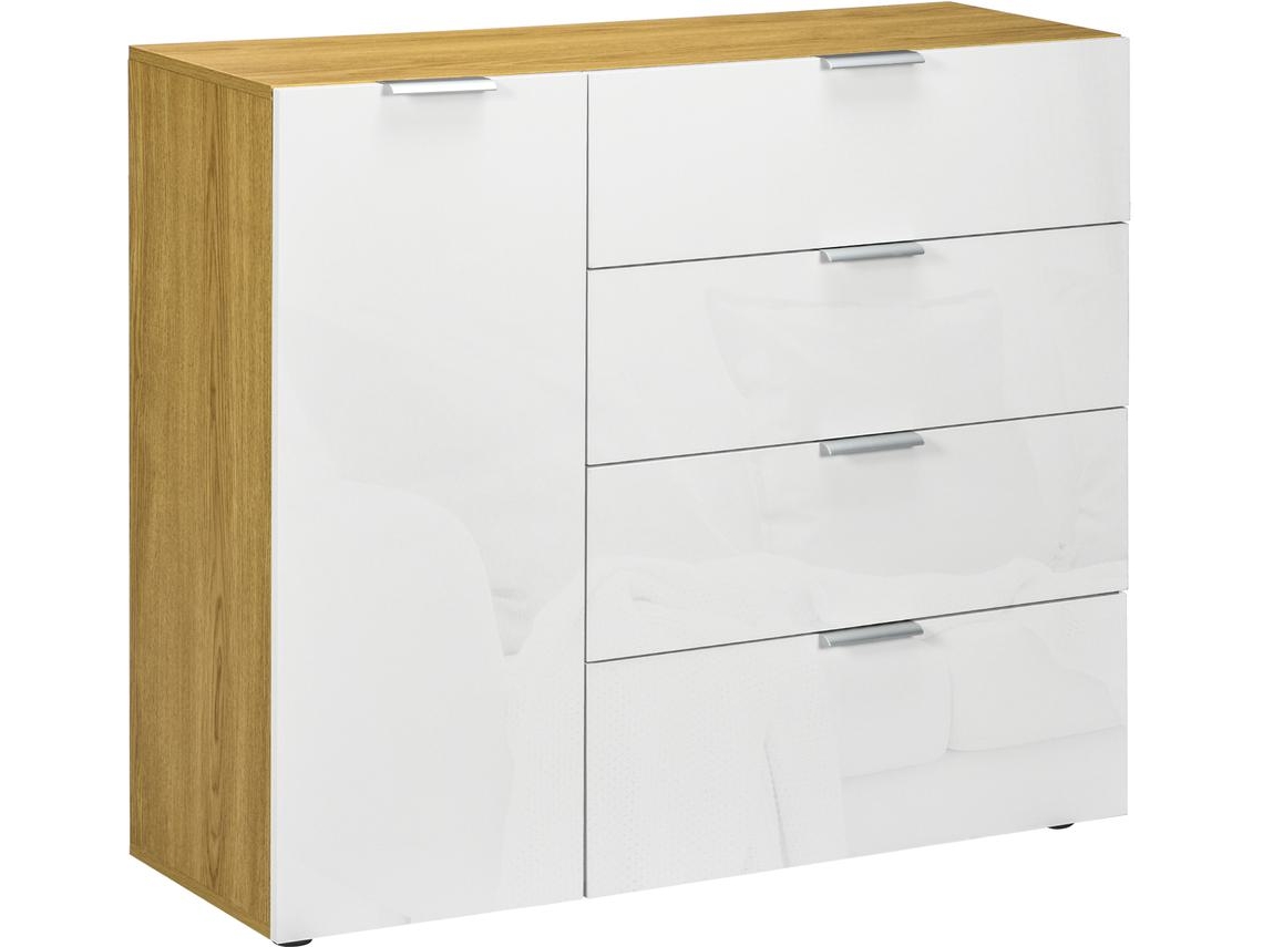 Aparador de Sala de Estar Melamina de Madeira Cor Branco e Madeira 105x35x92 cm Homcom