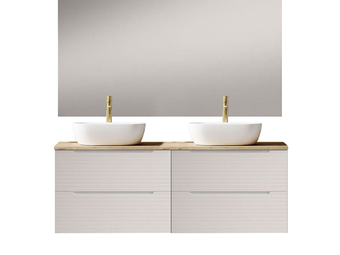 Móvel Banheiro Com Pia, Espelho E Aplique Led Boreal 120x45 Cm Acabamento Branco Fosco 2 Gavetas Suspensas Kibath
