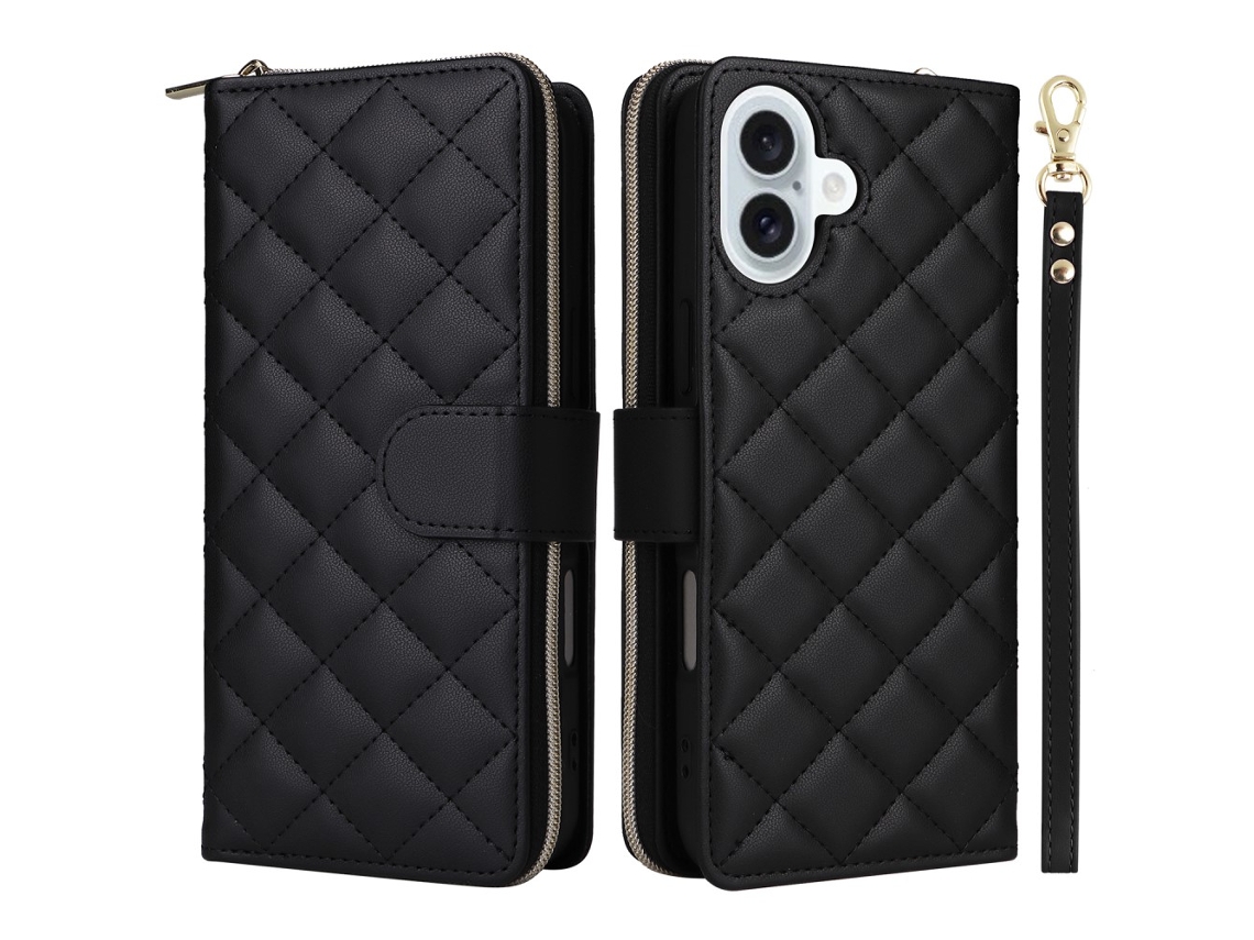 Capa Em Couro Pu, Com Pega Para Apple Iphone 16 - Preto
