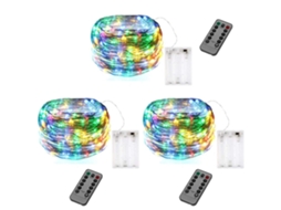 Conjunto De Luzes Led, 3 Unidades, 30 Díodos, Comando Remoto, Alimentação Por Bateria, Para Decoração E Utilização Em Diferentes Ambientes