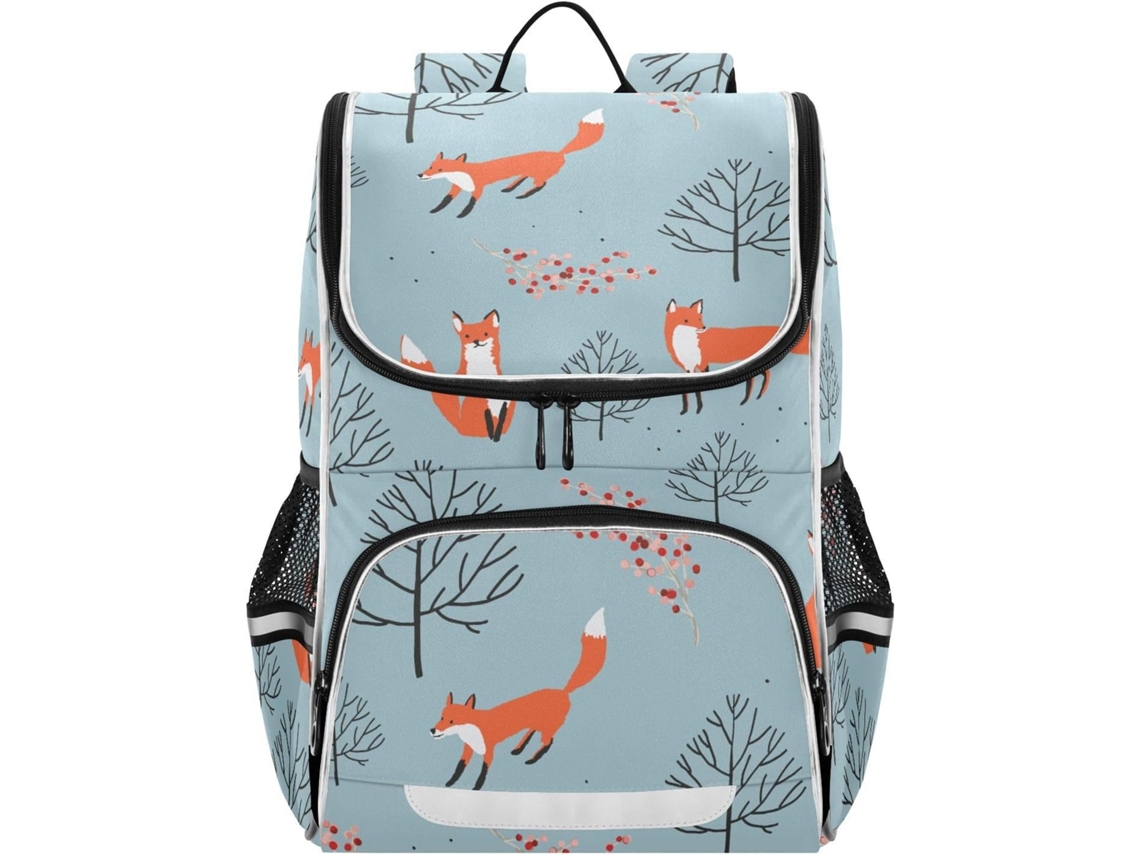 Mochila Infantil Mnsruu Foxes Woodland Trees Com Faixa Refletora, Estampa De Árvores Vermelhas.