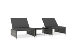 vidaXL Espreguiçadeiras com mesa 2 pcs vime PE cinzento