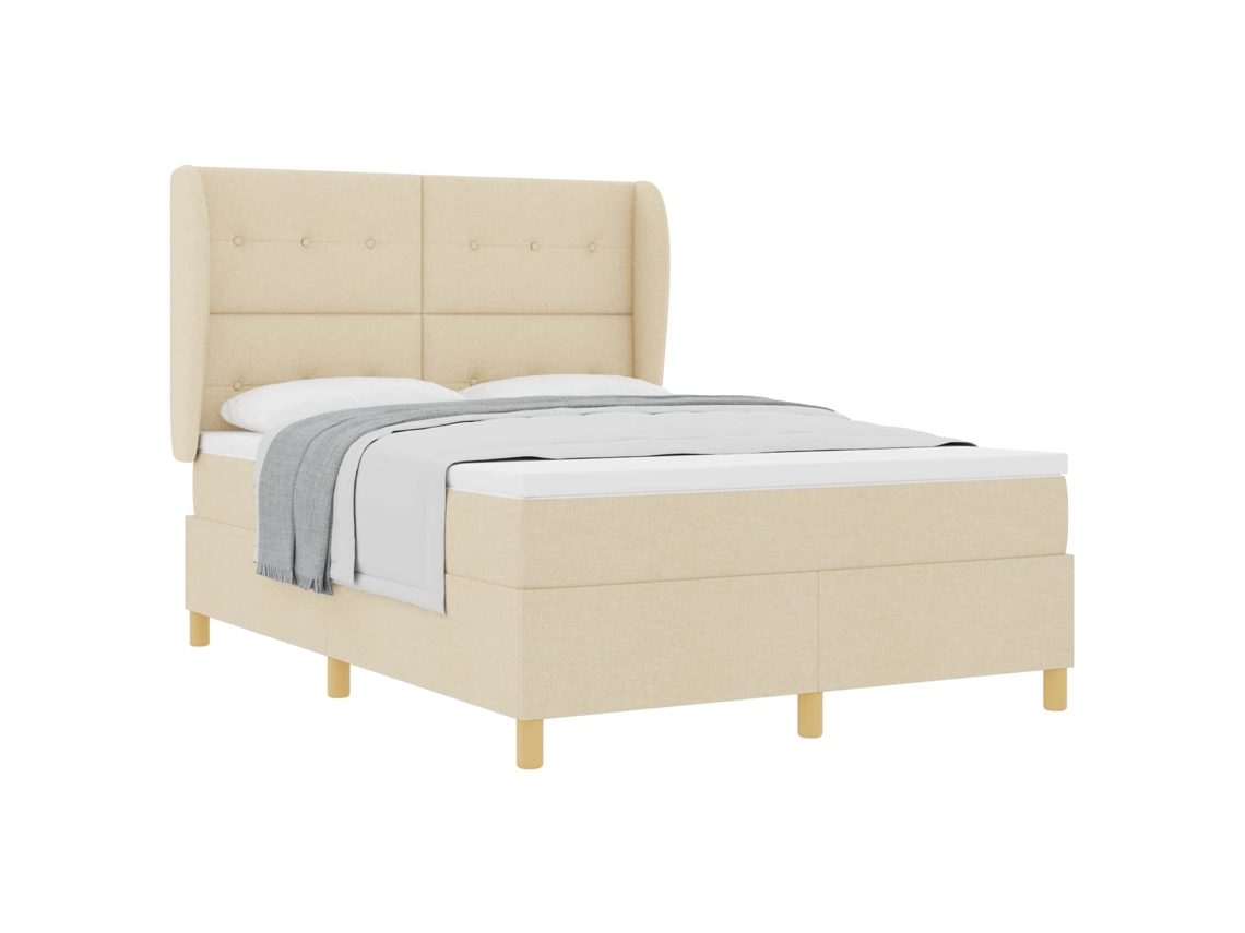 Maison Exclusive - Cama Box Com Colchão Com Cabeceira Creme 190 X 140 Cm Tecido