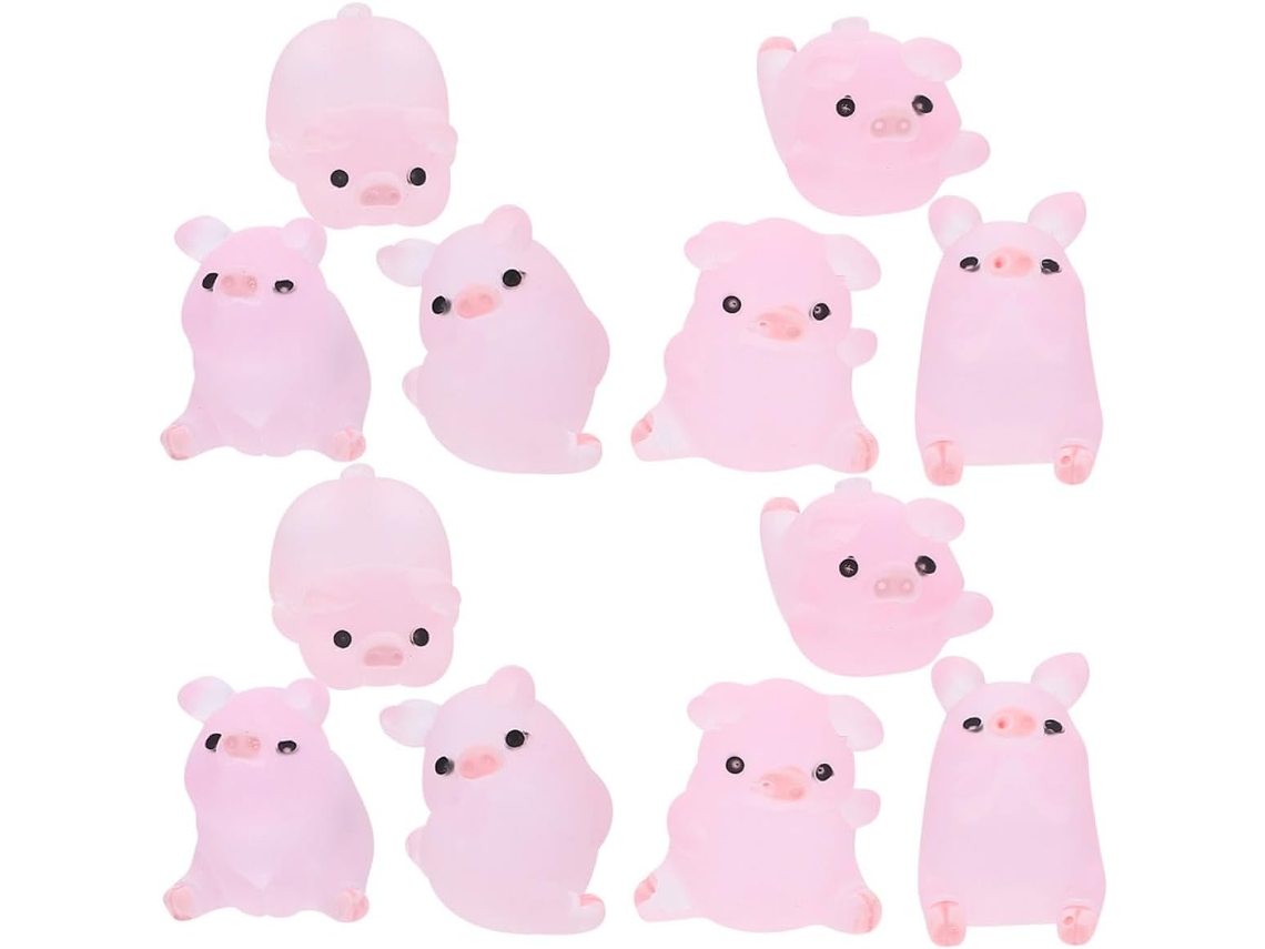 Kit de 15 Miniaturas de Porcos em Resina Rosa com Detalhes Delicados e Efeito Decorativo para Decoração de Mesa e CHABERLU