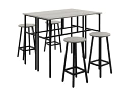 Conjunto Jantar 6 Peças 2 Mesas Bar 4 Banquetas Industrial Aglomerado Aço Cinza Preto