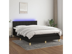 Cama Box Spring C/ Colchão E Led 140x190 Cm Tecido Preto