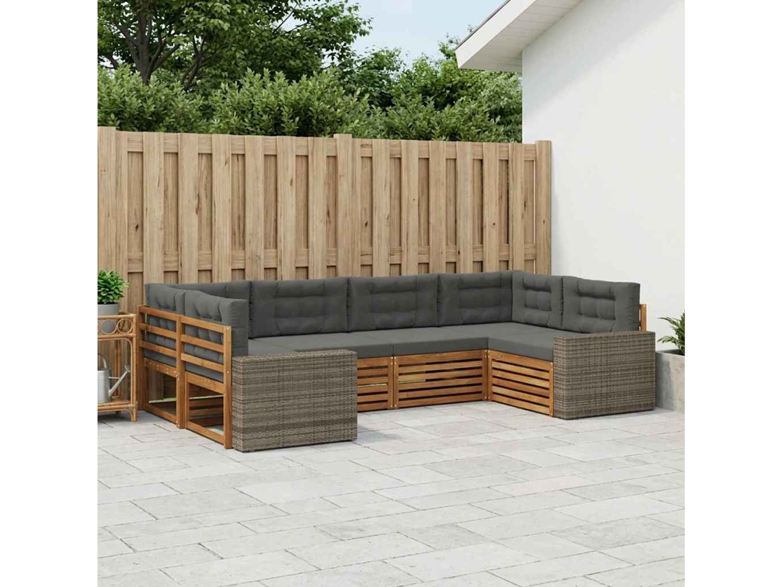 Vidaxl Conjunto De Sofás Para Exterior 6 Pcs Natural E Antracite