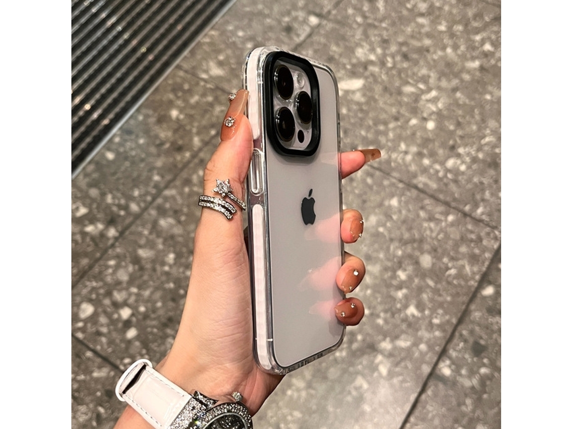 Capa Para Iphone 17 Com Borda Branca E Design Transparente Em Contraste Bicolor, Resistente A Quedas.
