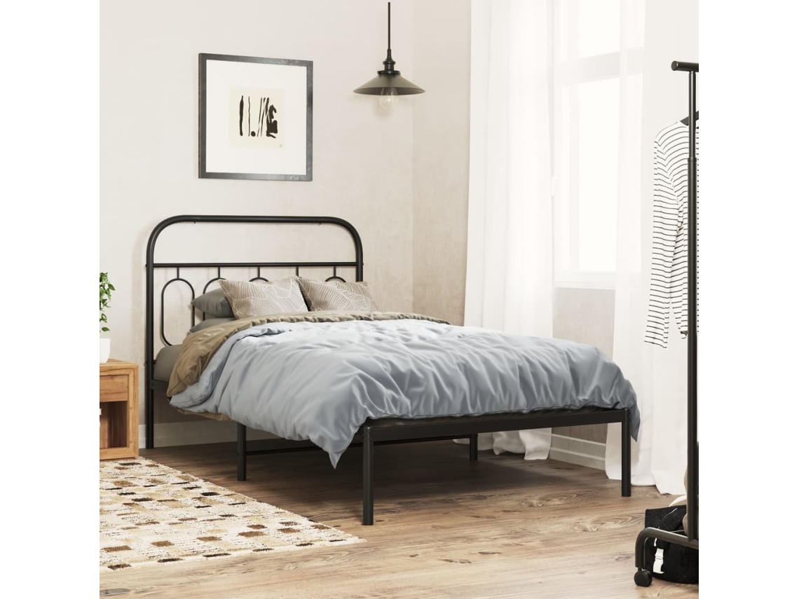 Vidaxl Estrutura De Cama Com Cabeceira 107x203 Cm Metal Preto