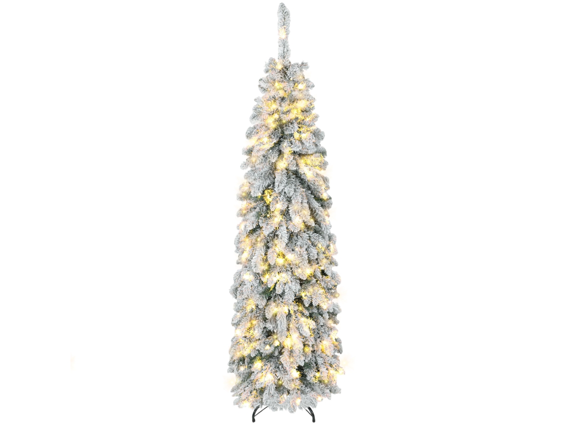 Árvore De Verde Natal Estreita 180 Cm Nevada Com Luzes Led Temporizador 11 Modos Iluminação