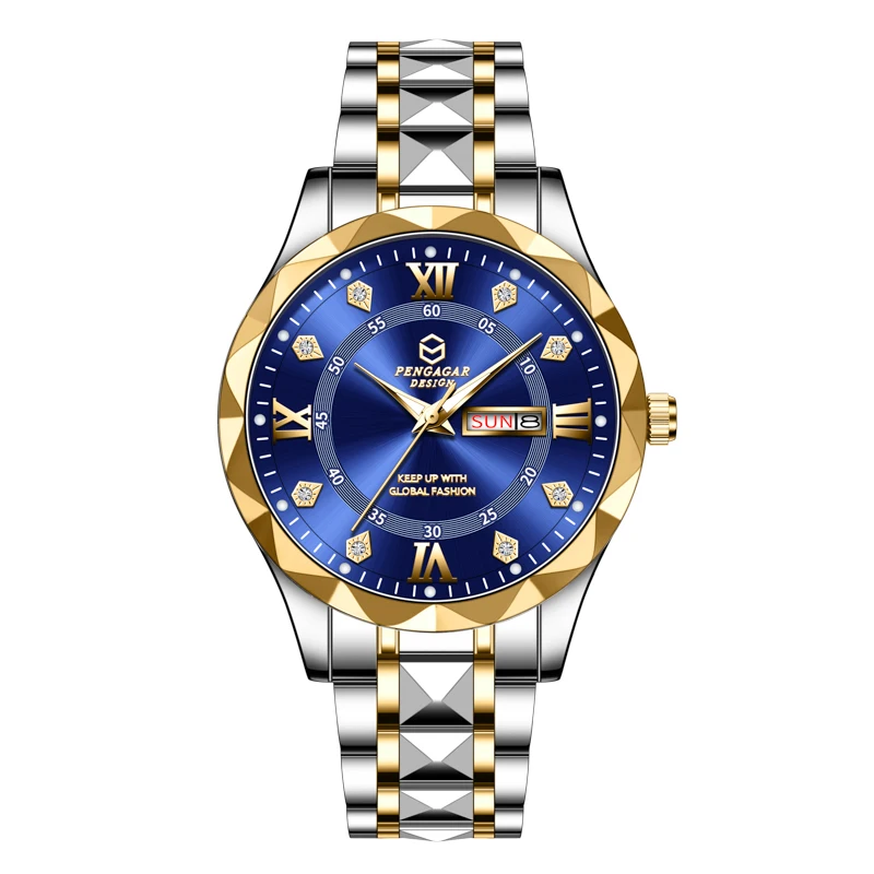 Relógio Esportivo De Luxo (dourado E Azul), Resistente À Água, De Alta Qualidade.