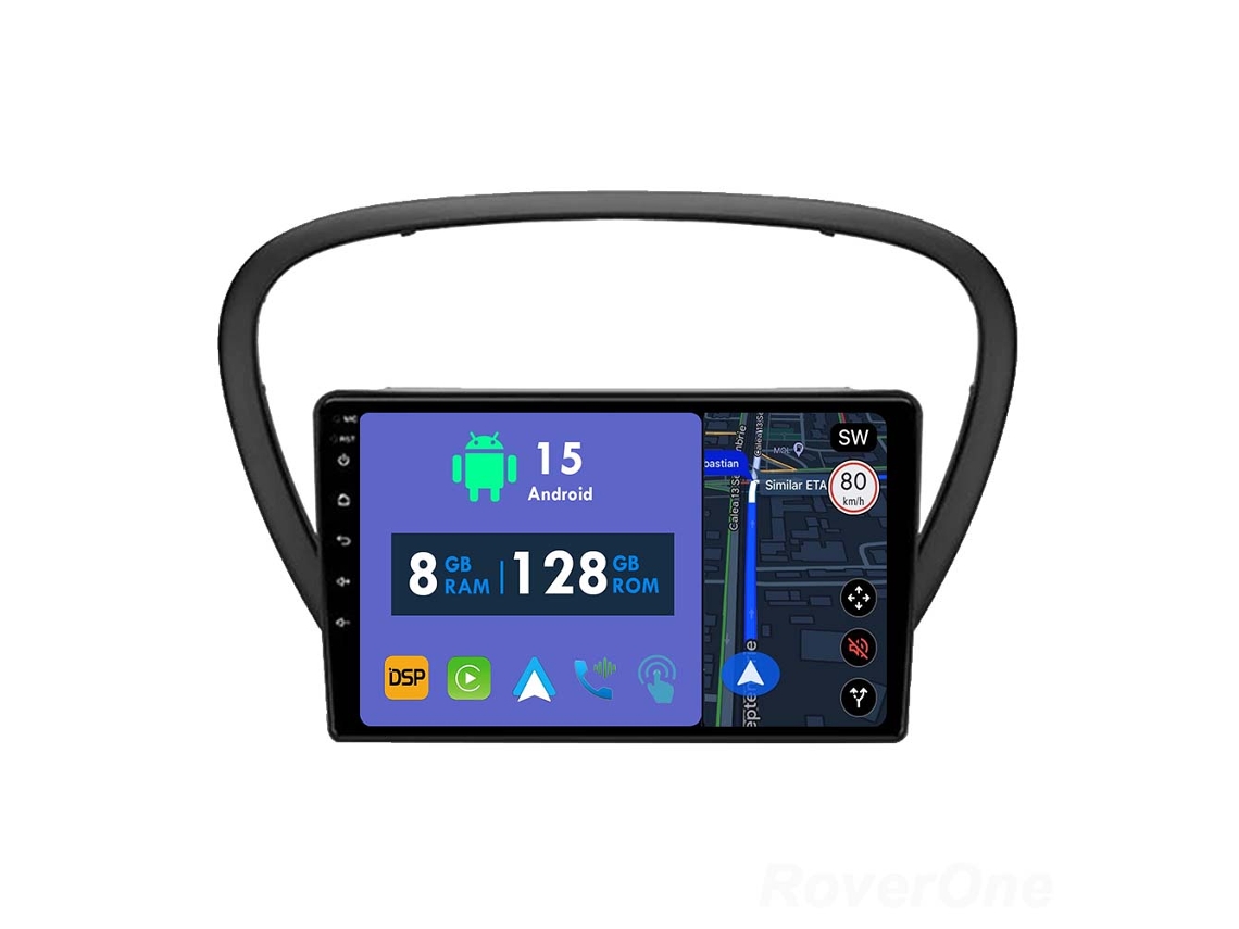 Auto Rádio Carro Bluetooth Autoradio 8GB RAM 128G ROM CarPlay Navegação GPS Ecrã Táctil RoverOne para Peugeot 607 2004-2010  