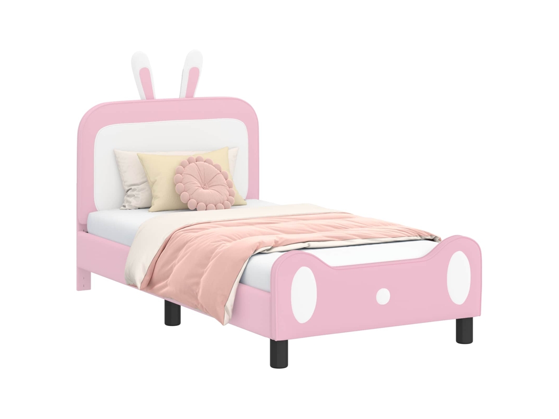Cama De Solteiro | Camas Para Quarto | Estrutura De Cama Infantil Com Cabeceira Rosa 80 X 160 Cm Pu