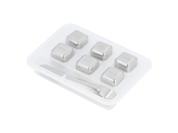 6pcs Cubos de Gelo de Aço Inoxidável Reutilizáveis com Pinça para Whiskey Vinho Cerveja | S/MARCA