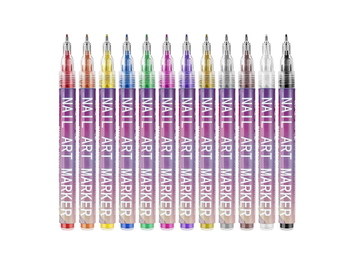 Conjunto de Latas de Tinta Acrílica para Nail Art (12 Núcleos) – 0,5 Mm Ponta Fina Para Desenhos E Detalhes À Mão Livre