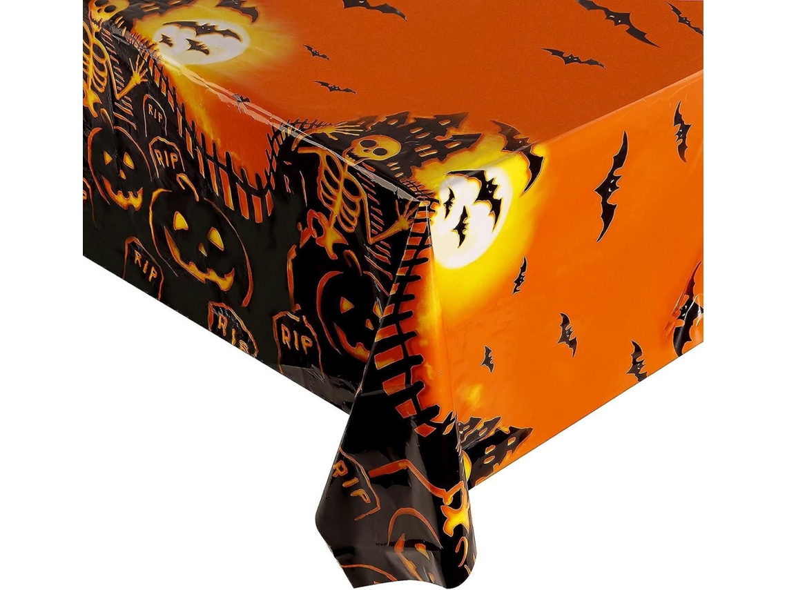 Toalha De Mesa Para Halloween, 54 X 108 Polegadas, Plástica Impermeável Com Estampa De Abóbora E Esqueleto