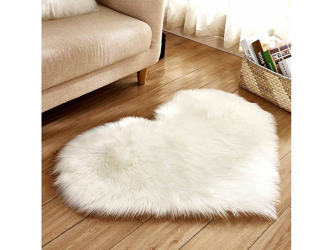 Alfombra Falsa Piel De Oveja Antideslizante Para Dormitorio Suave Poliéster Alfombrilla Multiusos Blanco