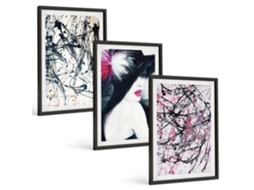 Composição De Quadros Na Parede Padrões De Pintura Abstratos, Chapéu Moldura Preta Fotos Para O Escritório Espelharte (3 Piezas De 40x60 Cm)