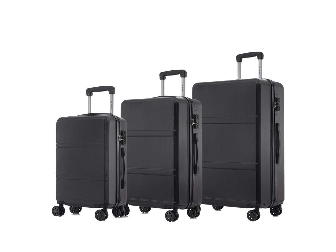 Conjunto De Malas, Cadeado Tsa, Rodas Giratórias 360°, Preto (20+24+28 Polegadas)