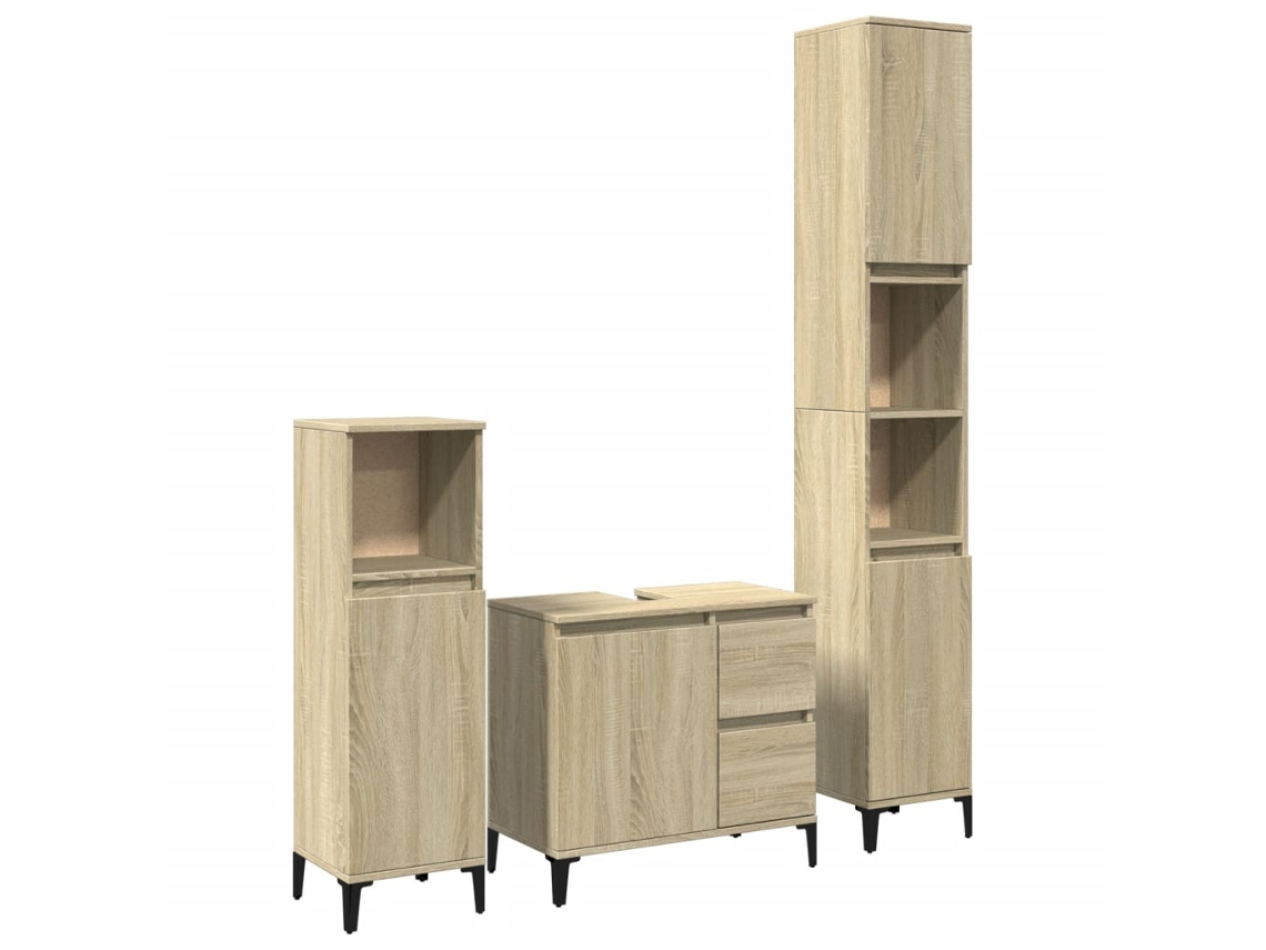 Conjunto de 3 Móveis Casa Banho Derivados Madeira Carvalho Sonoma MAISON EXCLUSIVE