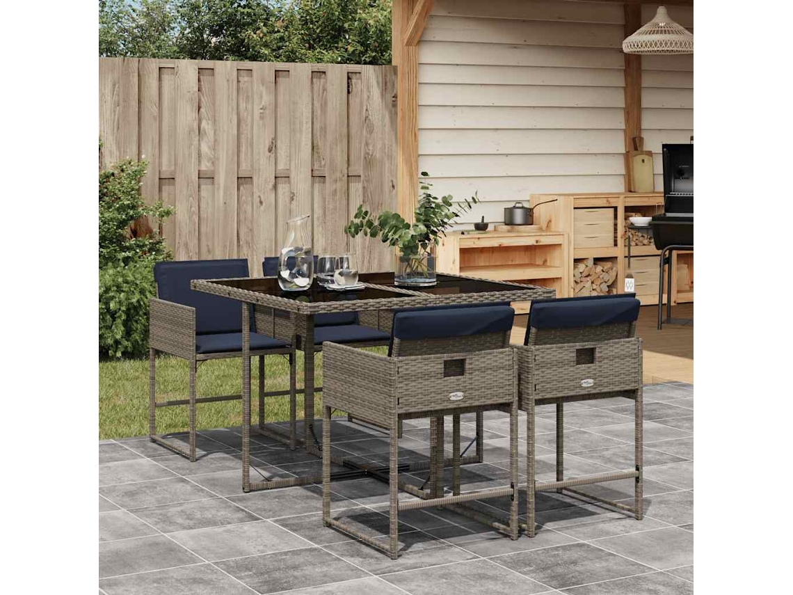Vidaxl Conjunto De Jantar Para Jardim De 5 Peças Com Almofadas, Em Rattan Sintético Cinza