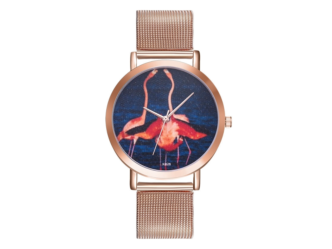 Relógio de pulso masculino de quartzo com pulseira de malha de aço moderna e simples (ouro rosa)