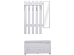 Conjunto de Entrada com Espelho,cabideiro,sapateira,3 Ganchos,prateleira e 2 Gavetas para Corredor Branco BTFORUS