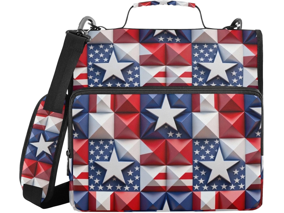 Pasta Argolas Em Estrela Americana Formato Com 3, Bolsas Extra E Alça Organizador De Material Escolar Impermeável