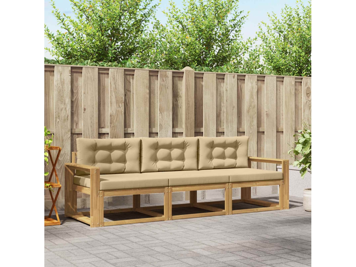 Vidaxl Conjunto De Sofás Para Exterior 3 Pcs Branco E Bege Poliéster