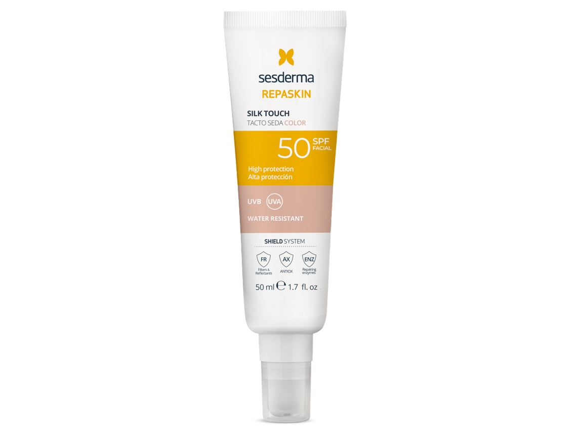 Protetor Solar Facial SESDERMA Repaskin SPF50 Toque Seda com Cor (50 ml)