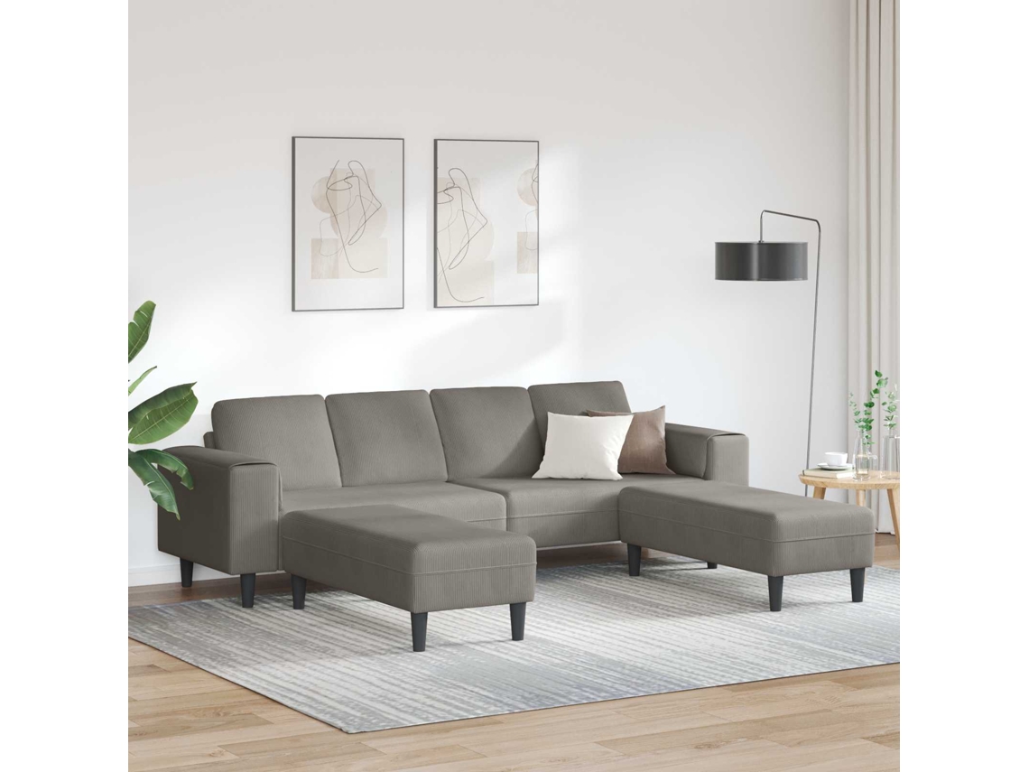 Vidaxl Sofá Cinzento-claro 250 X 188 X 76 Cm Tecido De Veludo Cotele
